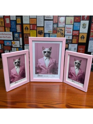 Peramari Dekoratif Ahşap Sanat Üçlü Resim Çerçevesi Pembe
