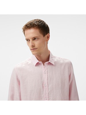 Nautica Erkek Pembe Classic Fit Çizgili Keten Gömlek W55434T.64D