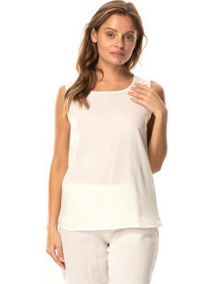 Eliş Şile Bezi Kalın Askılı Kolsuz Şile Bezi Doğal Kumaş Kadın Iç Bluz Astarı Kombinezon Krem Krm