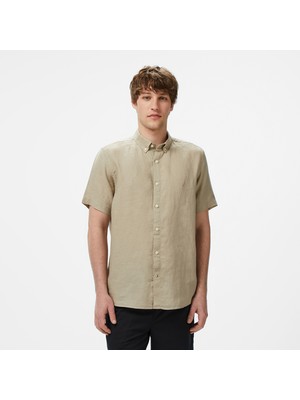 Nautica Erkek Bej Classic Fit Keten Gömlek W55100T.1FS