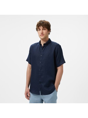 Nautica Erkek Lacivert Classic Fit Keten Gömlek W55100T.4NV