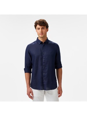 Nautica Erkek Lacivert Classic Fit Keten Gömlek W55101T.4NV