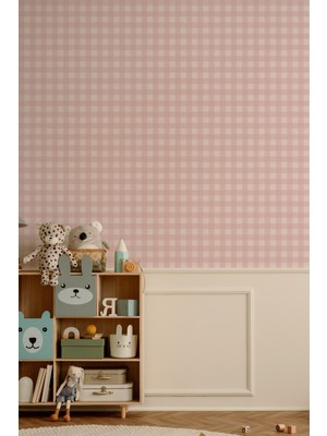 Msticker Ekose Desenli Duvar Sticker Yarım Kaplama Duvar Kağıdı Görünümlü Sticker 54X109 cm Ekoseli Pembe Ton