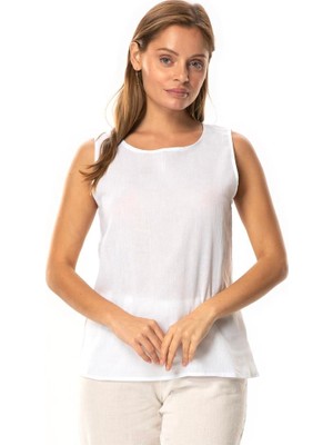 Eliş Şile Bezi Kalın Askılı Kolsuz Şile Bezi Doğal Kumaş Kadın Iç Bluz Astarı Kombinezon Beyaz Byz