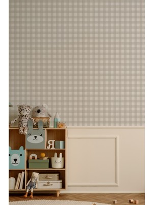 Msticker Ekose Desenli Duvar Sticker Yarım Kaplama Duvar Kağıdı Görünümlü Sticker 54X109 cm Gri Tonlarda