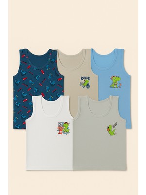 Erkek Çocuk 5'li Dinozor Desenli Atlet