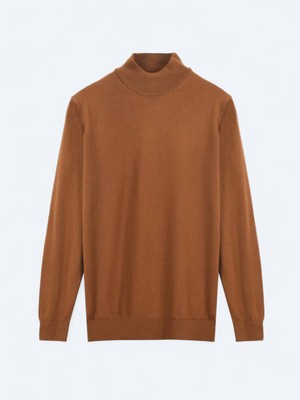 Kip Deve Tüyü Yarım Balıkçı Yaka Düz Örgü Yün Karışımlı Triko Kazak