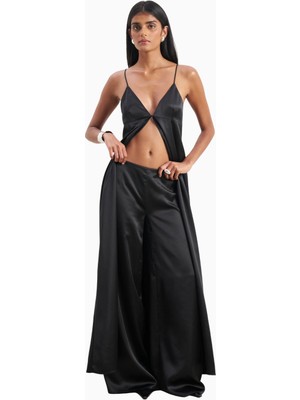 Because Of Alice Formal Satin Ultra Wide Leg Trousers Saten Ultra Geniş Paça Kadın Pantolon
