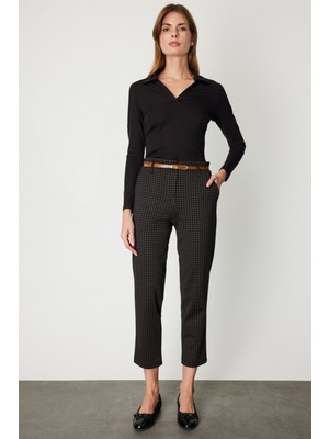 On Beli Kemerli Desenli Pantolon Kahve 64155