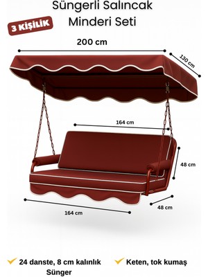 Zish Home Keten Kumaş Süngerli Gölgelikli 3 Kişilik Salıncak Minderi 8 cm