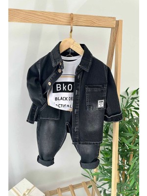 Butik Erkek Çocuk 3 Parça Kot Çeketli Takım Alt - Üst Takım