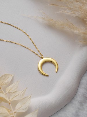 Essare 925 Ayar Gümüş Gold Kaplama Hilal Model Kolye