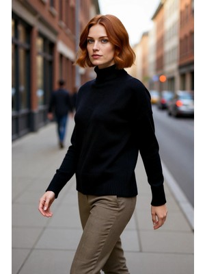 PayBuy Kadın Oversize Düşük Kol Dik Yaka Uzun Triko Kazak Basic Modern Rahat Kış Günlük Şıklığı Sunar