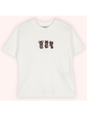 Panço Erkek Çocuk Nakış Detaylı Beyaz Tişört