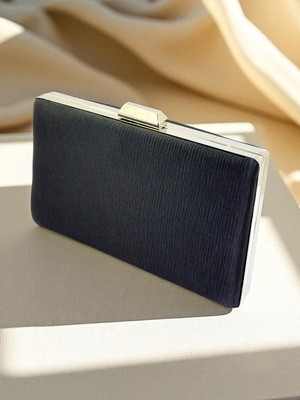 Biçanta Siyah Renk Suyolu Desenli Saten Kadın Abiye Çanta Düğün Nişan Mezuniyet