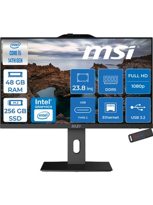 MSI Msı Pro AP242P Intel Core I5 14400 48GB Ddr5 256GB SSD Freedos 23.8 Inç FULLHD(1920×1080) Siyah All In One Bilgisayar 14M887XTRF21 + Zetta Flash Bellek