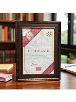 Peramari Dekoratif Ahşap Sanat Sertifika Çerçevesi Kahverengi A4 Boy