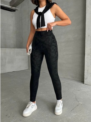 OEY Fashions Gizli Yan Fermuarlı Bulut Desenli Tayt Siyah H248638