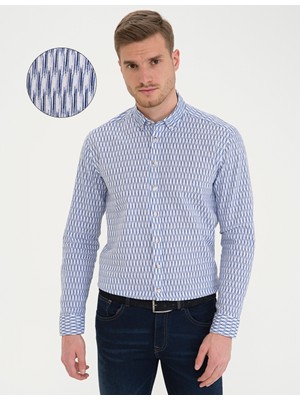 Pierre Cardin Erkek Lacivert Keten Karışımlı Regular Fit Uzun Kollu Gömlek 50233043-VR033