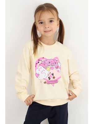 Breeze Kız Çocuk Sweatshirt Kalp Baskılı 2-6 Yaş, Krem