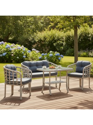 Tu Tienda Kartepe Rattan Bahçe Balkon Mutfak Takımı 2 1 1 Alüminyum Koyu Gri Kumaş ile Şık ve Dayanıklı