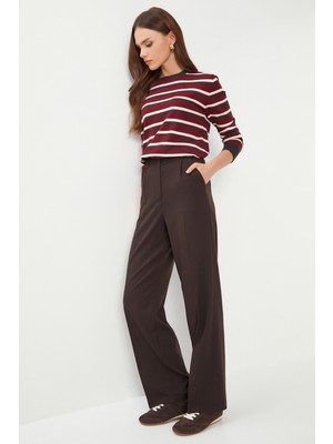 Geniş Pensli Poliviskon Palazzo Pantolon LGP0021 Kahverengi