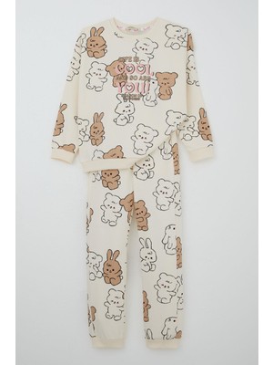 Breeze Kız Çocuk Eşofman Takım Sevimli Dostlar 4-8 Yaş, Krem