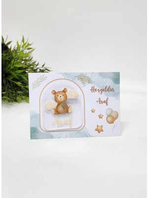 Happy Mountains Isme Özel Kişiye Özel Ayıcık Figürlü Pleksi Bebek Magnet Yenidoğan Magnet 20 Adet