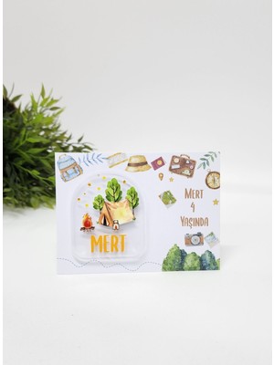Happy Mountains Isme Özel Kişiye Özel Kamp Temalı Pleksi Doğum Günü Magnet Bebek Magnet Bebek Hediyelik 20 Adet