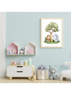 Bfm Dijital Baskı Merkezi Çocuk Odası Duvar Dekoru Için Hayvan Figürlü Çerçeveli Tablo
