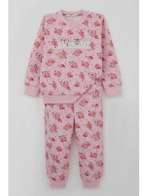 Breeze Kız Çocuk Eşofman Takım Çiçek Desenli 1.5-5 Yaş, Pembe