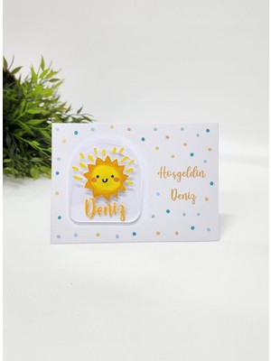 Happy Mountains Isme Özel Kişiye Özel Güneş Figürlü Pleksi Bebek Magnet Yenidoğan Magnet 20 Adet