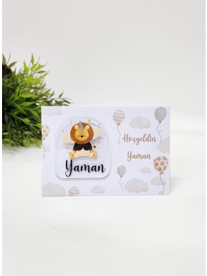 Happy Mountains Isme Özel Kişiye Özel Aslan Figürlü Pleksi Bebek Magnet Yenidoğan Magnet 20 Adet