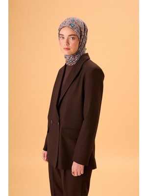 Silk Home İnce Pamuk Soft Eşarp Turuncu Koyu Vizon Mavi Vizon Desenli Kaymaz Dokulu Tok Duruşlu 90x90