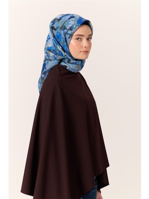 Silk Home İnce Pamuk Soft Eşarp Saks-Bebe Mavi Desenli Kaymaz Dokulu Tok Duruşlu 90x90