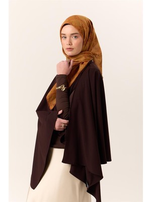 Silk Home İnce Pamuk Soft Eşarp Turuncu-Taba Desenli Kaymaz Dokulu Tok Duruşlu 90x90
