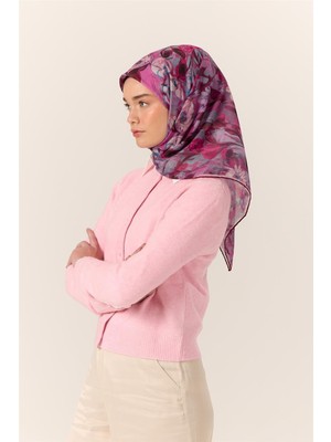 Silk Home İnce Pamuk Soft Eşarp Pembe-Turkuaz Desenli Kaymaz Dokulu Tok Duruşlu 90x90
