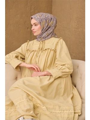 Silk Home İnce Pamuk Soft Eşarp Vizon-Koyu Vizon-Hardal Desenli Nefes Alan Tok Duruşlu 90x90