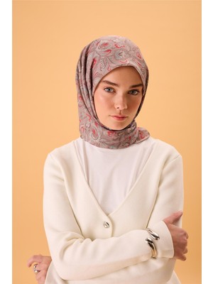 Silk Home İnce Pamuk Soft Eşarp Vizon-Narçiçeği Desenli Tok Duruşlu 90x90
