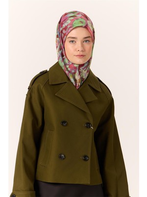 Silk Home İnce Pamuk Soft Eşarp Narçiçeği-Mint Yeşili Desenli Kaymaz Dokulu Tok Duruşlu 90x90