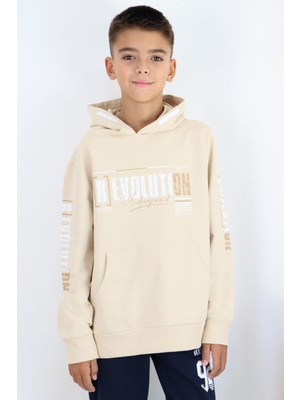 Breeze Erkek Çocuk Sweatshirt Kapüşonlu Kanguru Cepli 9-16 Yaş, Krem