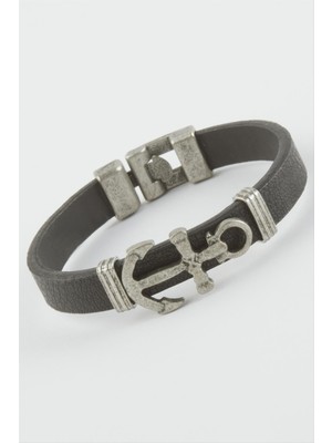 Zero Nrzsnt Çapa Suni Deri Bileklik-Siyah