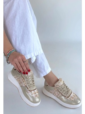 Hawer Bej Cilt Bağcıklı Spor Ayakkabı