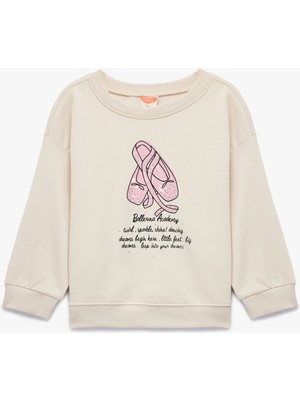 Koton Uzun Kollu Bisiklet Yaka Pamuklu Baskılı Sweatshirt