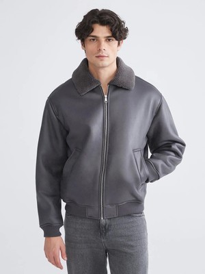 LC Waikiki Pelüş Yaka Erkek Deri Görünümlü Mont  (W5)