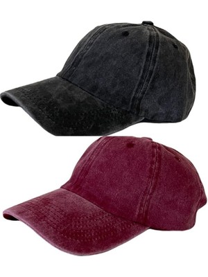 Rupen Kraft Yeni Sezon 2 Li Set Yıkamalı Eskitme Şapka Vintage Şapka
