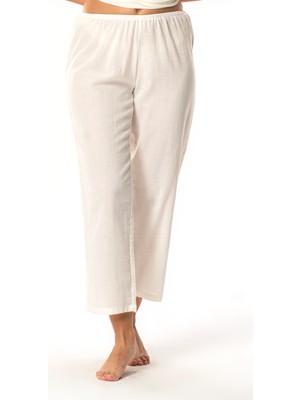 Şile Bezi Pamuk Rahat Kesim Beli Lastikli Jüpon Pantolon Astarı Krem Krm