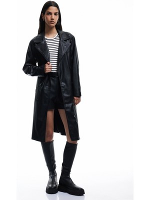 Koton Düğmeli Kruvaze Yaka Uzun Trençkot