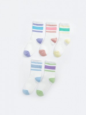 LC Waikiki Lcw Kids Lila Renk Bloklu Kız Çocuk Soket Çorap 5'li