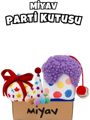 Miyav Kedi Parti Kutusu 3'lü Set | Parti Şapkası, Peluş Pasta, Peluş Hediye Kutusu